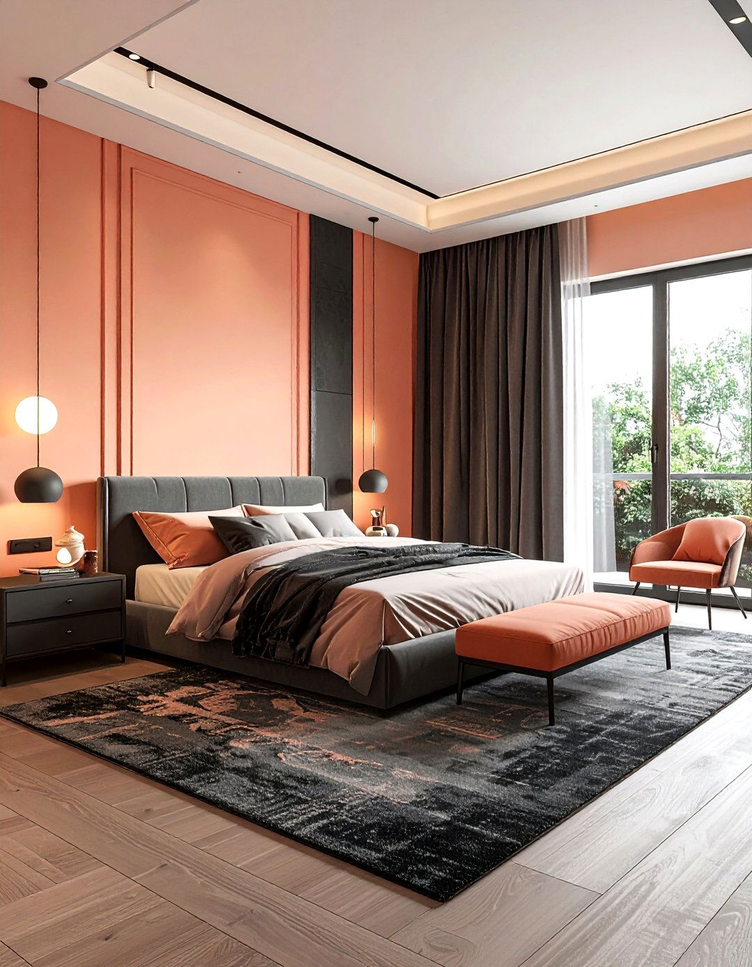 Peach and charcoal bedroom - 30 peach bedroom ideas