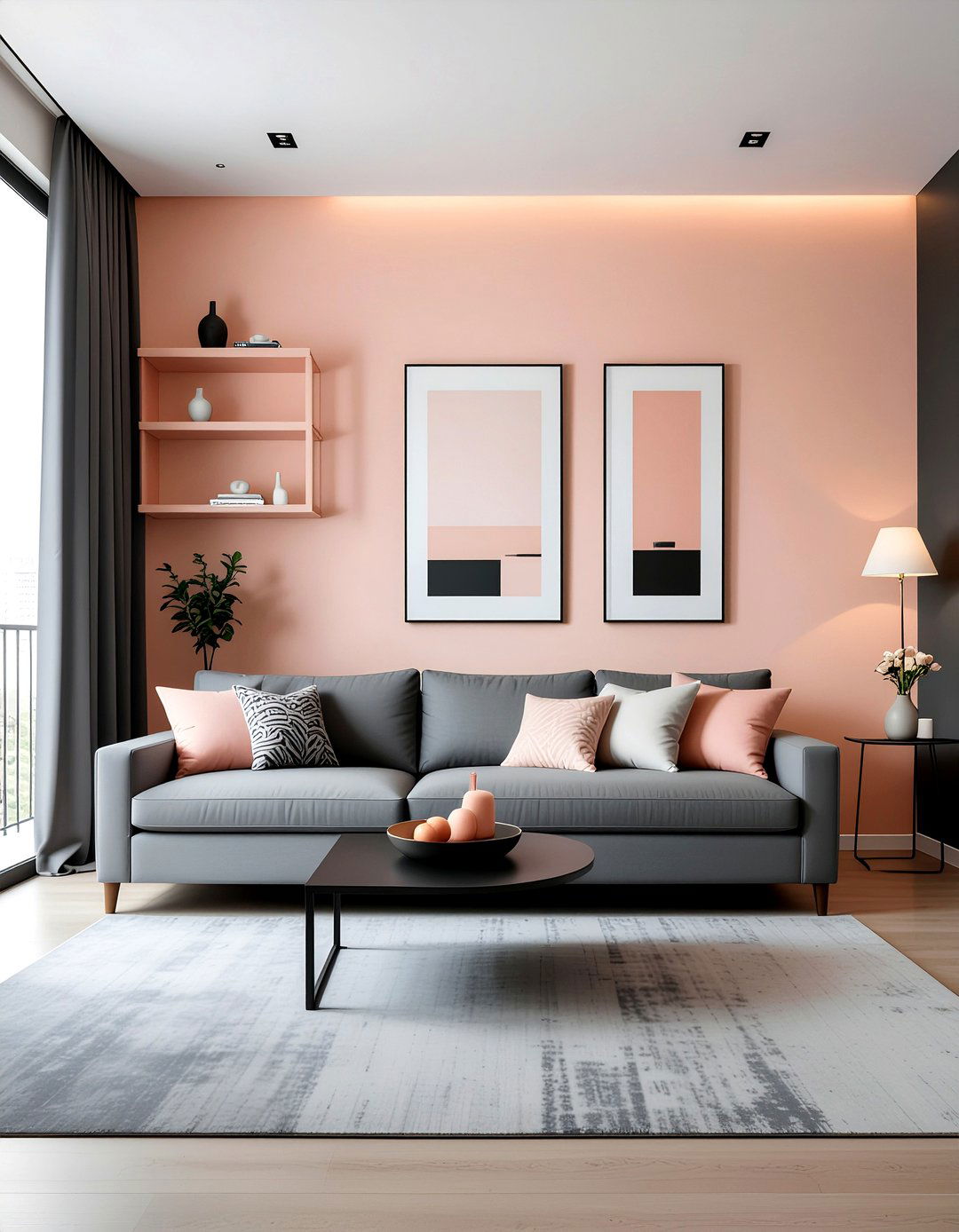 Peach and charcoal living room - 30 peach living room ideas