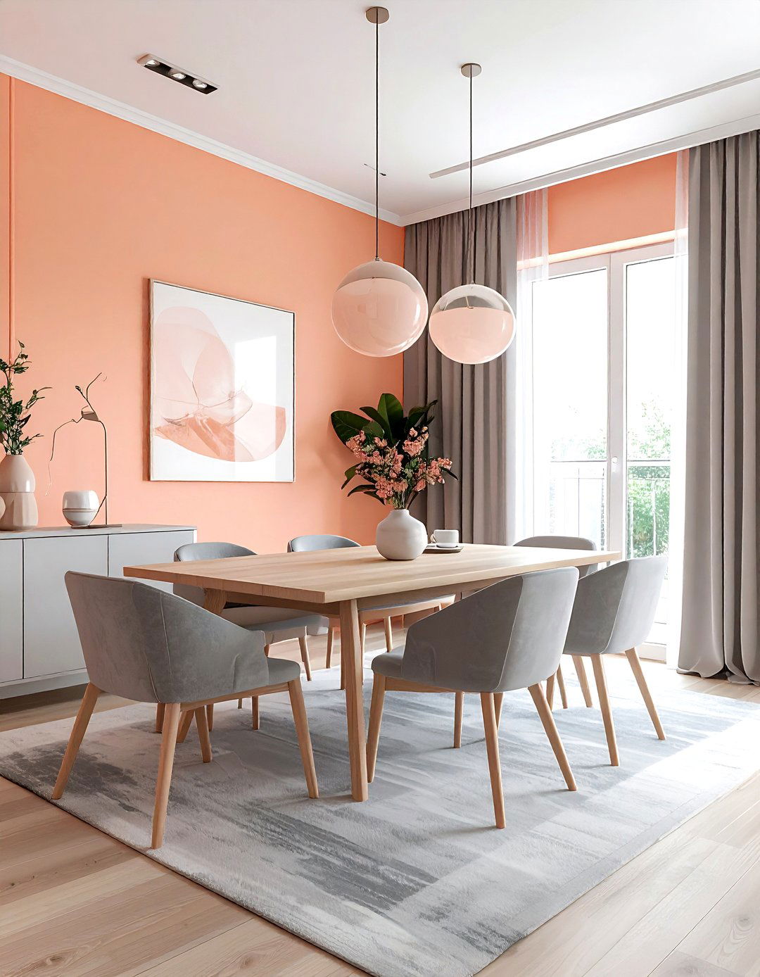 Peach and cool gray dining room - 30 two-tone dining room ideas
