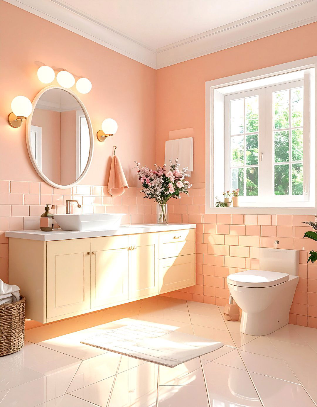Peach and cream bathroom - 30 pink bathroom color schemes