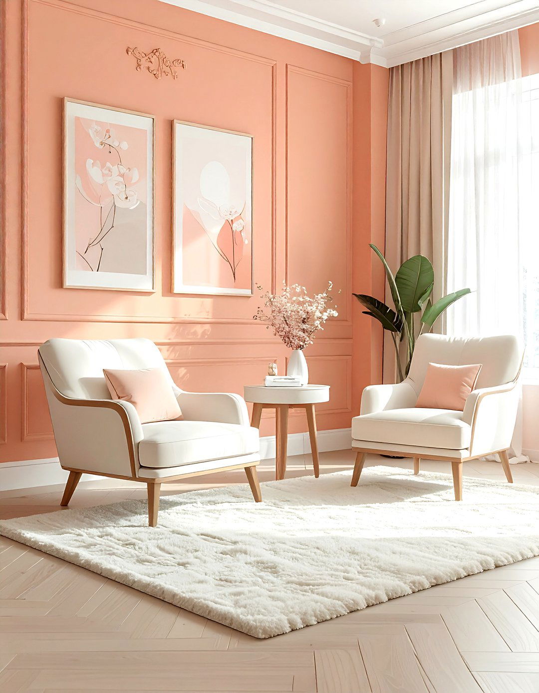 Peach and cream living room - 30 orange living room decor ideas