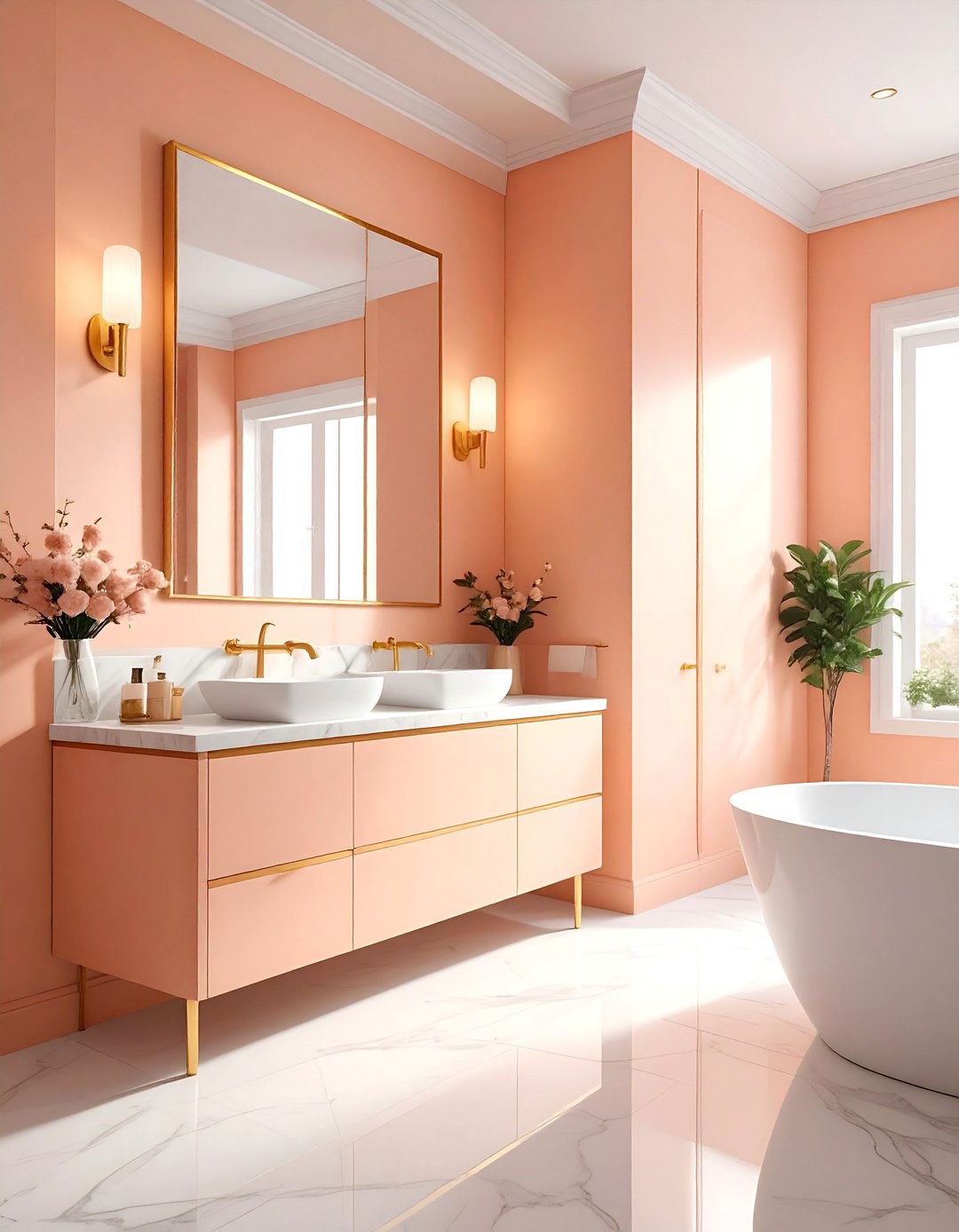 Peach and gold bathroom - 30 peach bathroom ideas