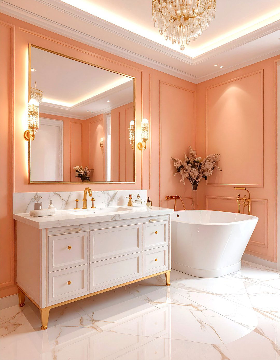 Peach and gold bathroom - 30 orange bathroom decor ideas