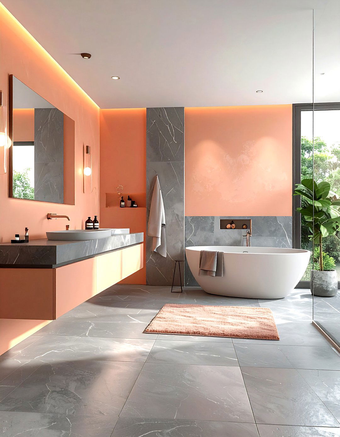 Peach and gray bathroom - 30 peach bathroom ideas