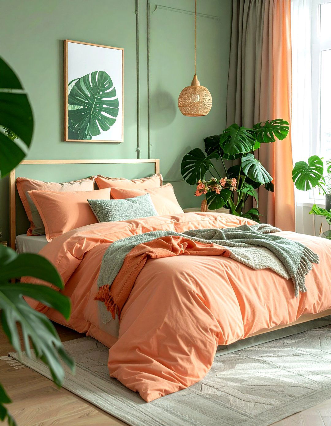 Peach and green bedroom - 30 peach bedroom ideas