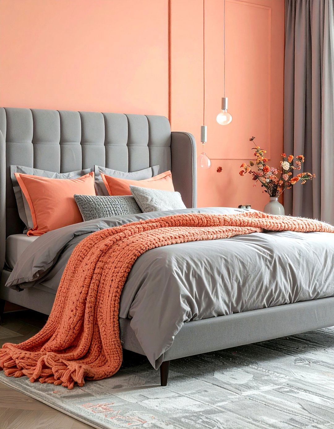 Peach and grey bedroom - 30 peach bedroom ideas