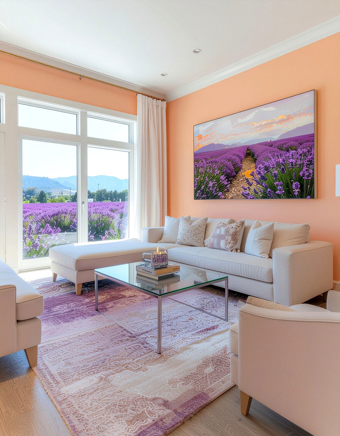 Peach and lavender living room - 30 peach living room ideas