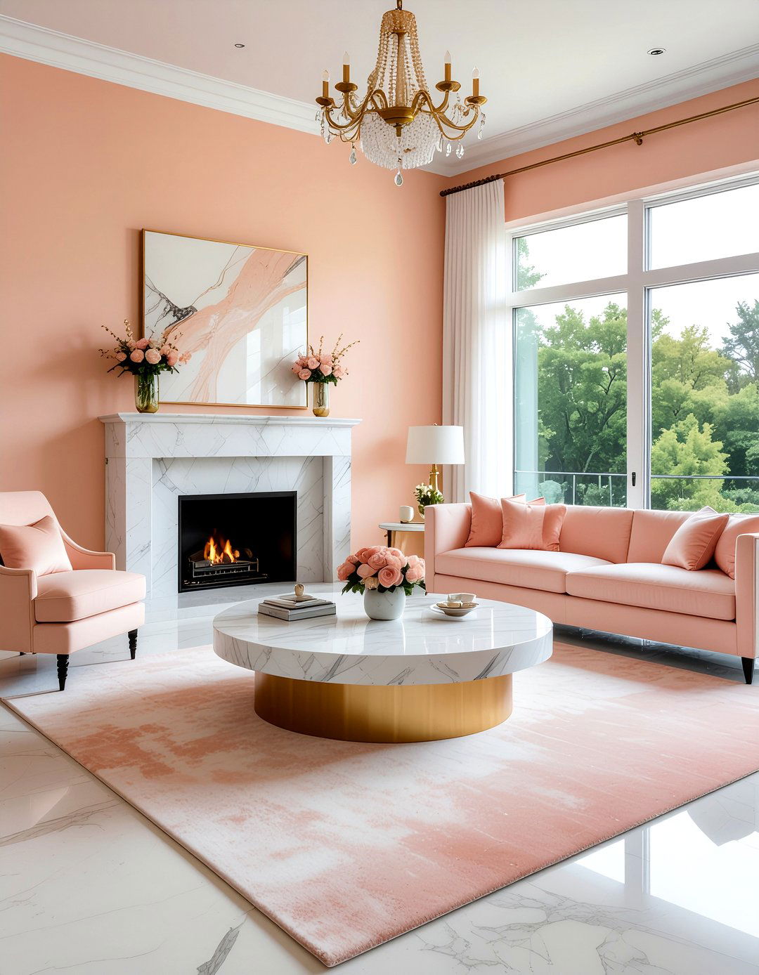 Peach and marble living room - 30 peach living room ideas