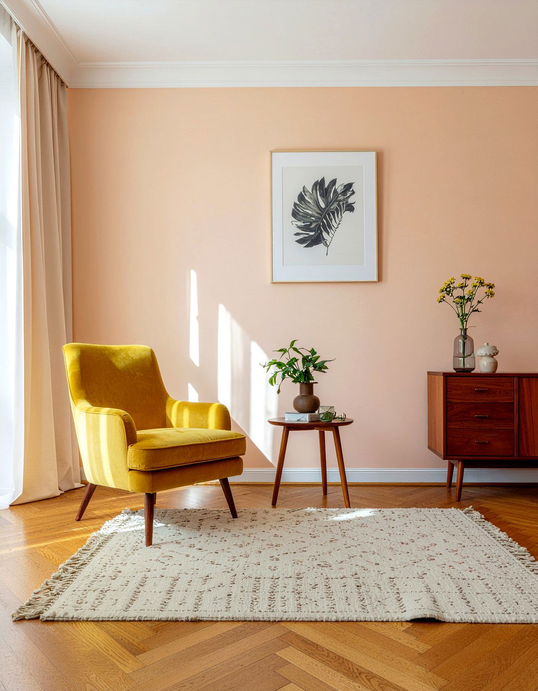 Peach and mustard living room - 30 peach living room ideas