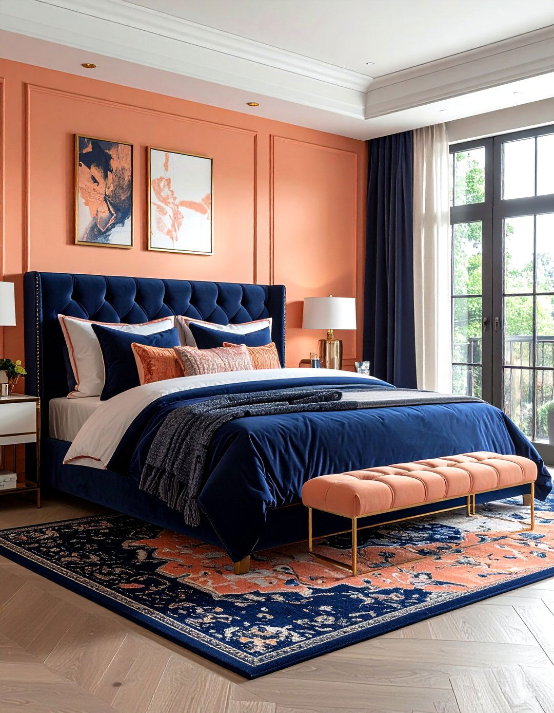 Peach and navy bedroom - 30 peach bedroom ideas