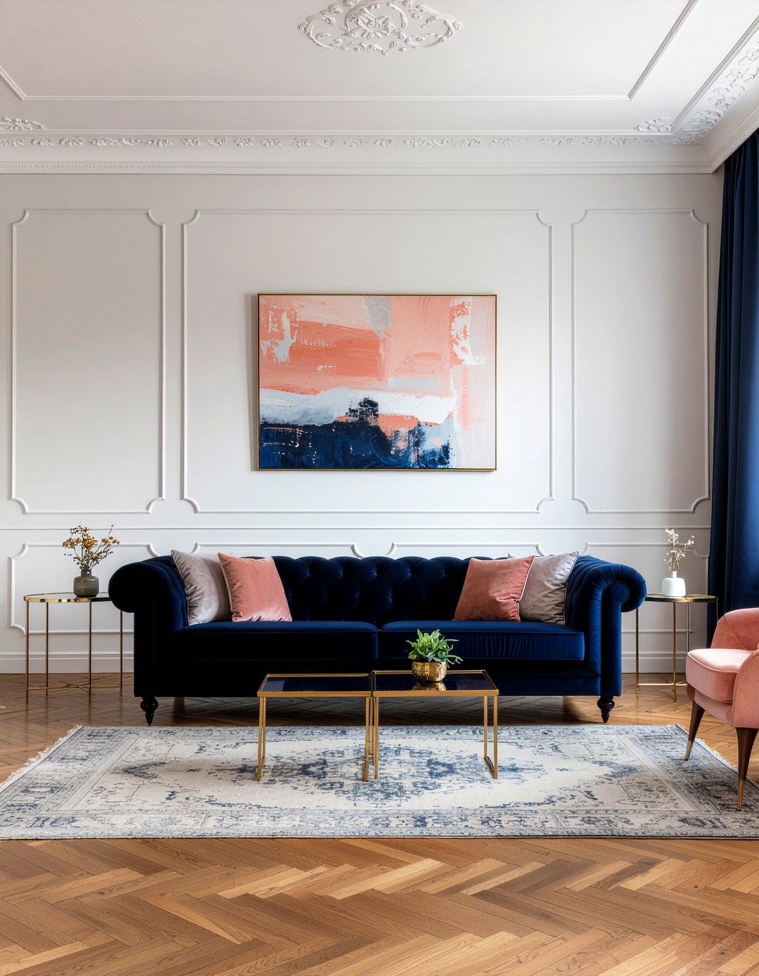 Peach and navy living room - 30 peach living room ideas