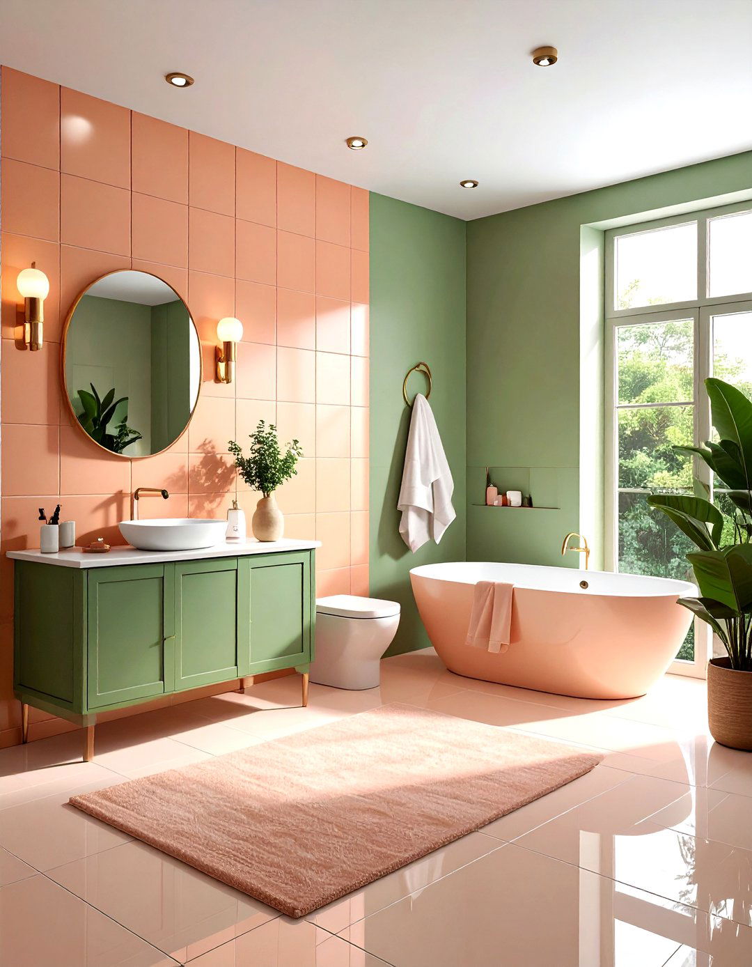 Peach and sage bathroom - 30 peach bathroom ideas