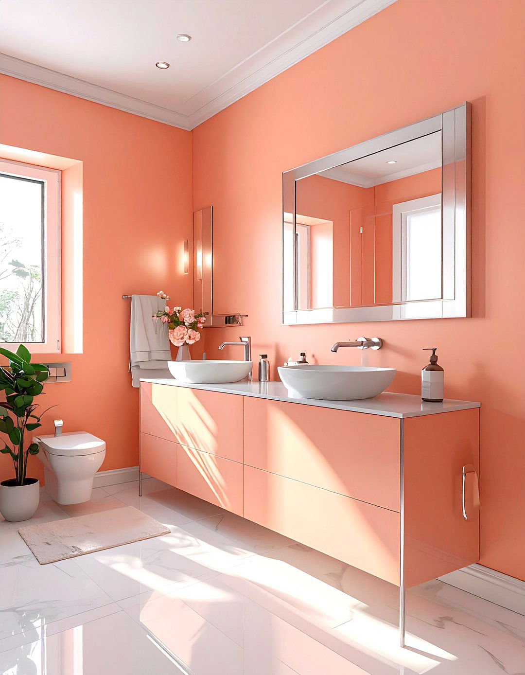 Peach and silver bathroom - 30 peach bathroom ideas