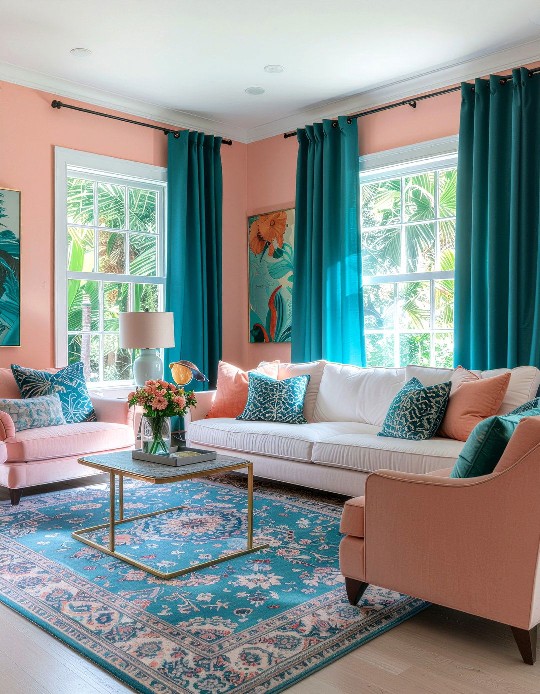 Peach and teal living room - 30 peach living room ideas