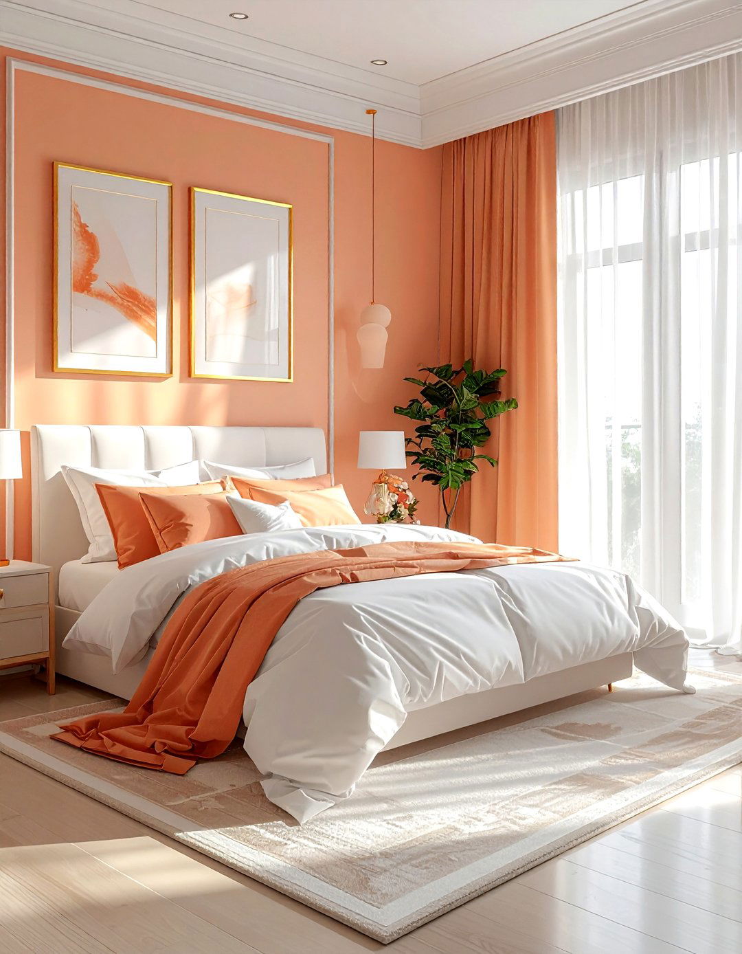 Peach and white guest room - 30 orange and white bedroom ideas
