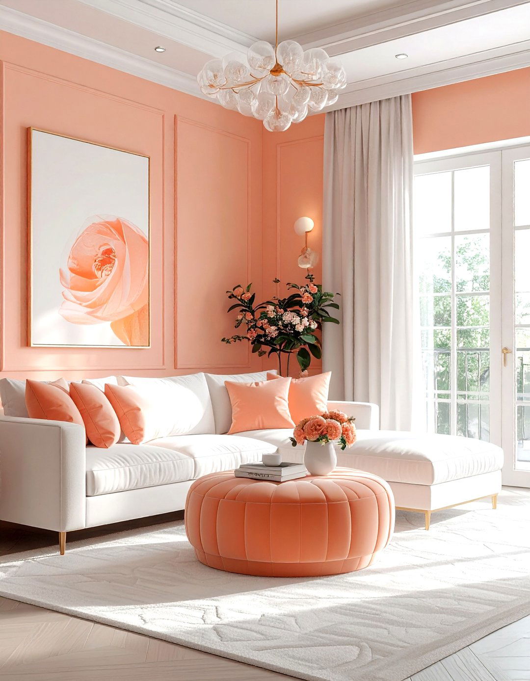 Peach and white living room decor - 30 orange and white living room ideas