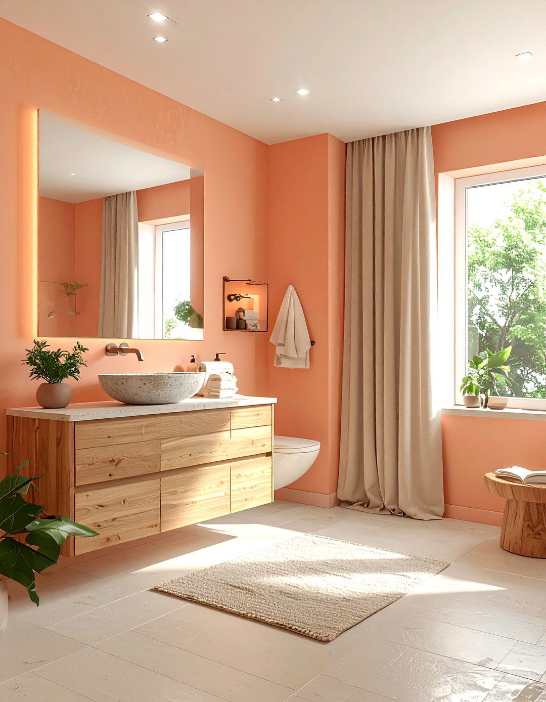 Peach and wood bathroom - 30 peach bathroom ideas