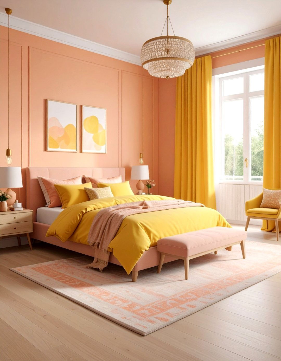 Peach and yellow bedroom - 30 peach bedroom ideas