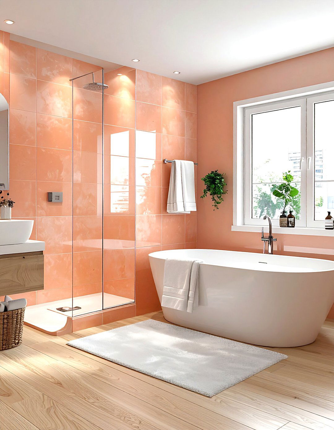 Peach bathroom tile - 30 peach bathroom ideas