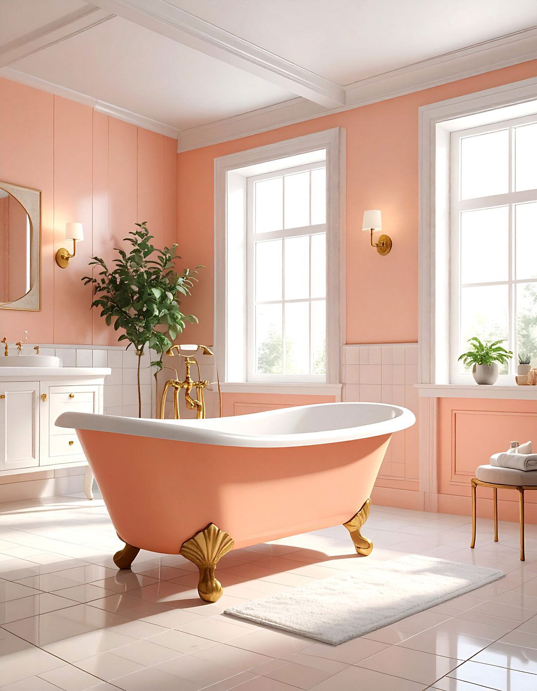 Peach clawfoot tub bathroom - 30 peach bathroom ideas