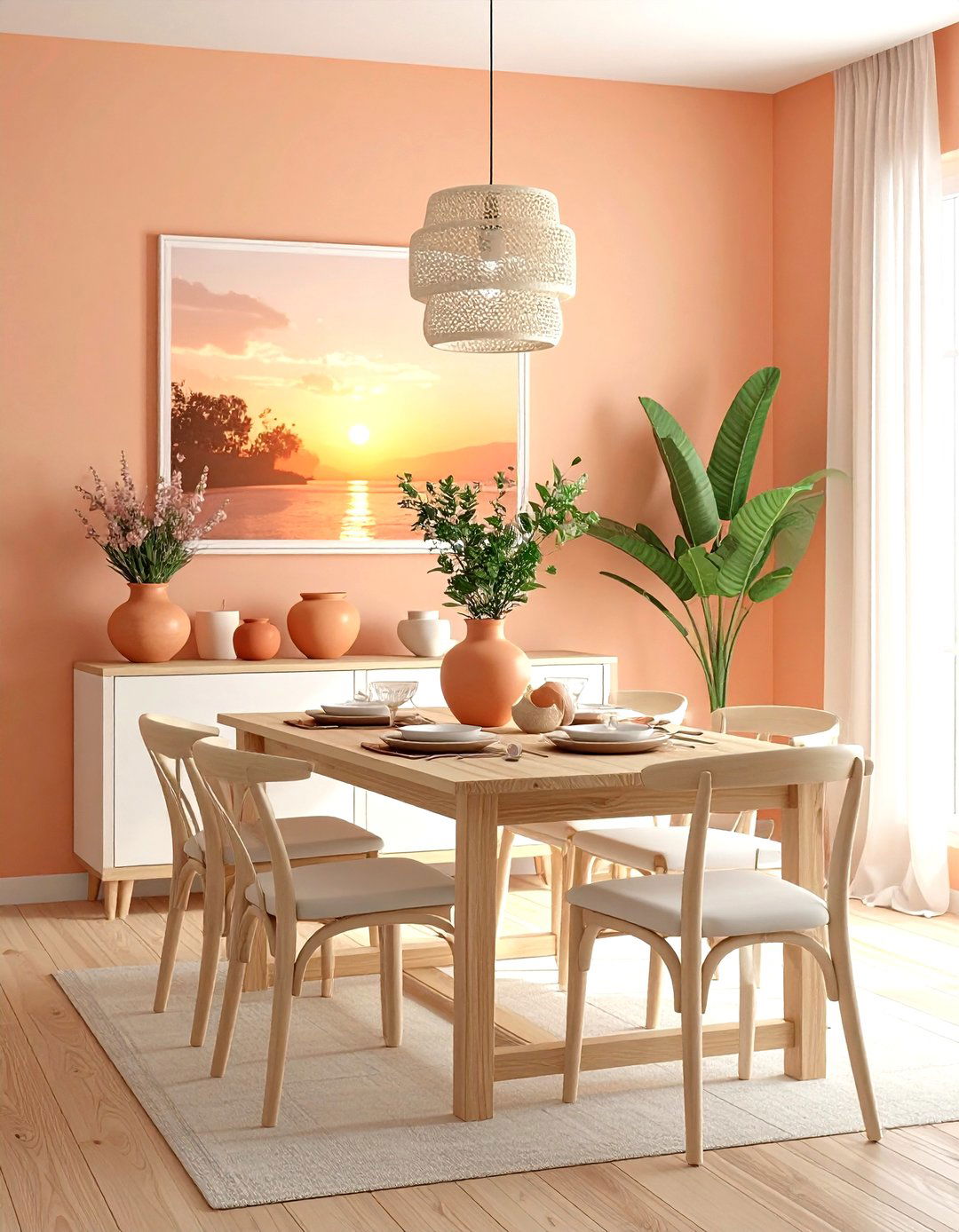 Peach dining room - 30 dining room paint ideas