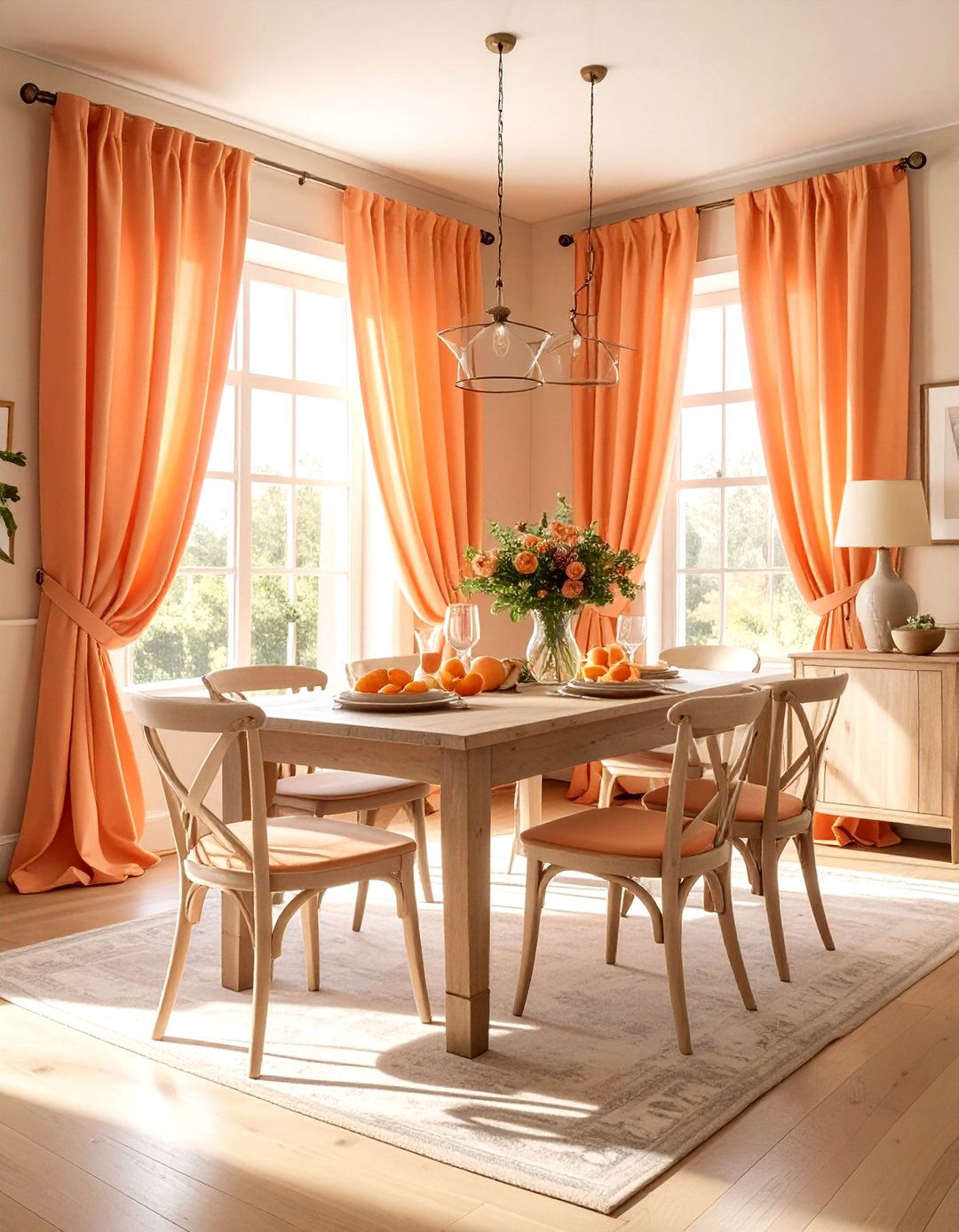 Peach dining room curtains - 30 orange dining room decor ideas