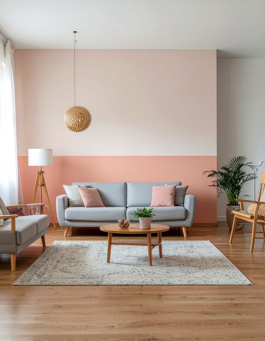 Peach half painted wall - 30 living room half painted walls