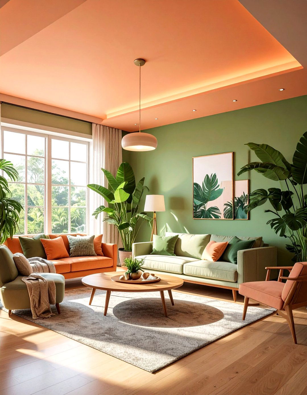 Peach living room ceiling - 30 living room painted ceiling ideas