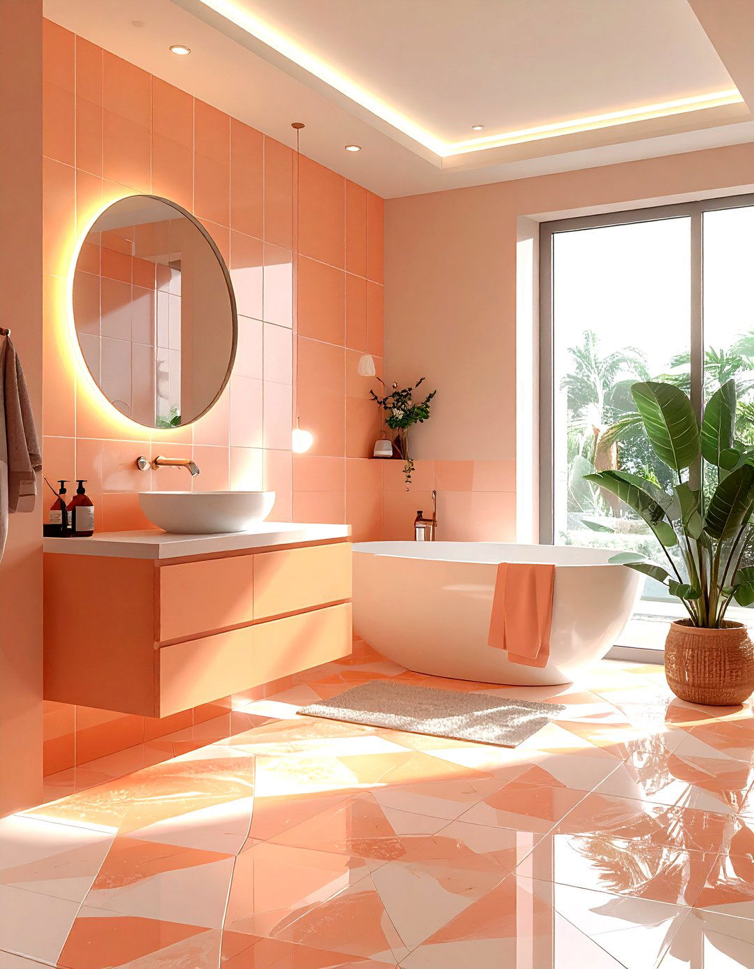 Peach pattern tile bathroom - 30 peach bathroom ideas
