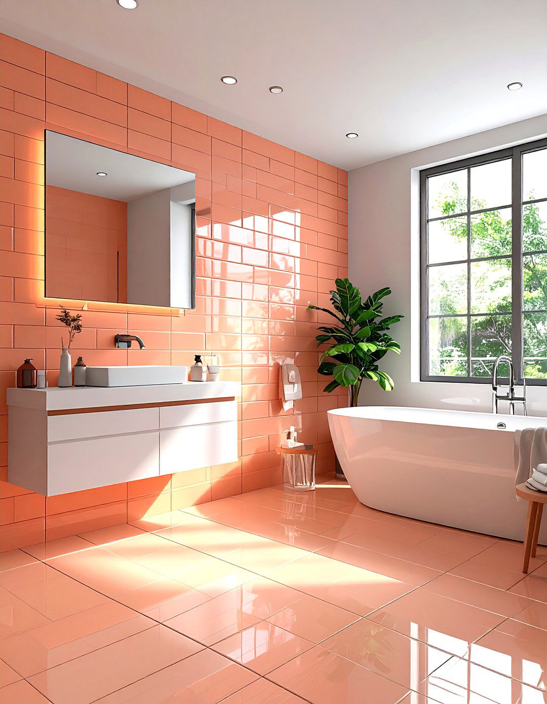 Peach subway tile bathroom - 30 peach bathroom ideas