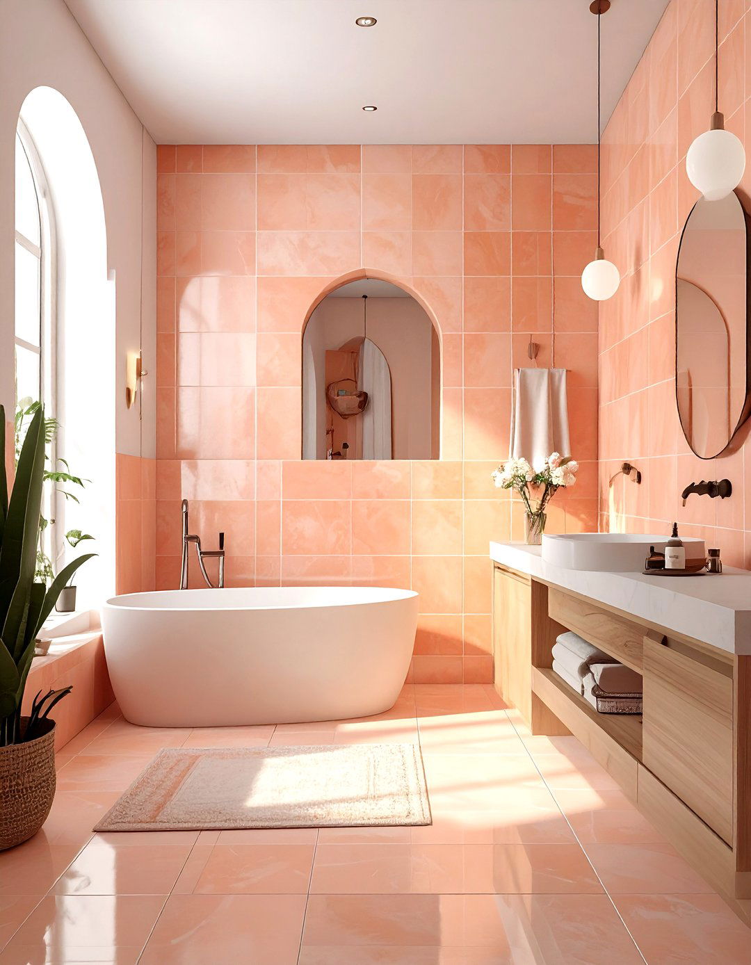 Peach zellige tile bathroom - 30 peach bathroom ideas