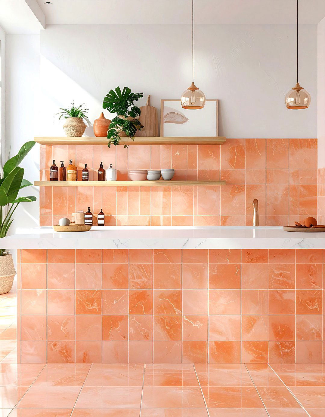 Peach zellige tile - 30 zellige tile bathroom ideas