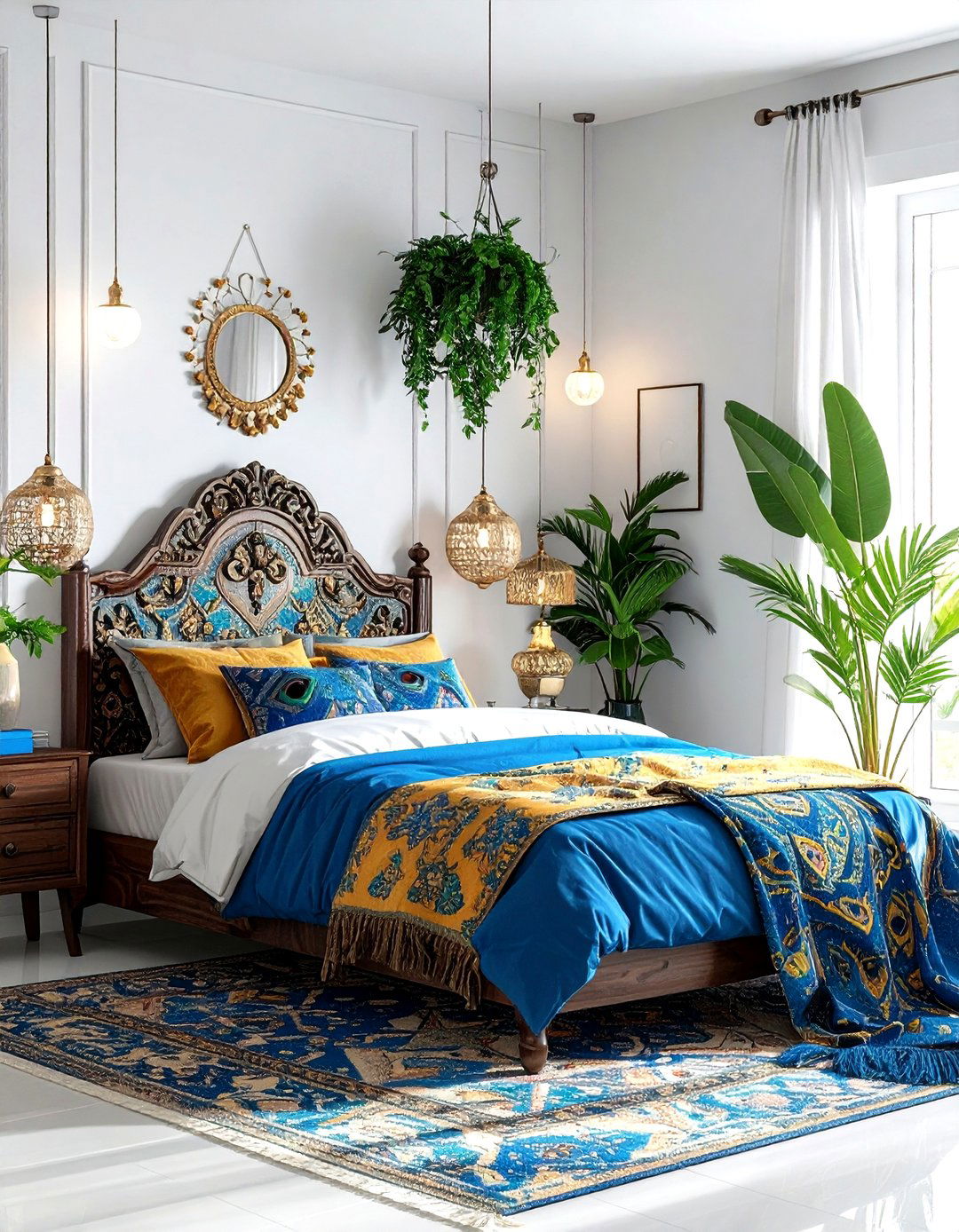Peacock Blue Boho Sanctuary - 30 bohemian blue bedroom ideas