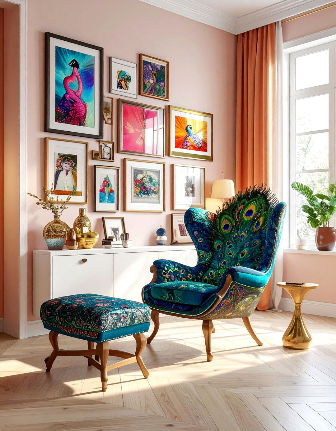 Peacock chair gallery wall - 30 living room peacock chair ideas