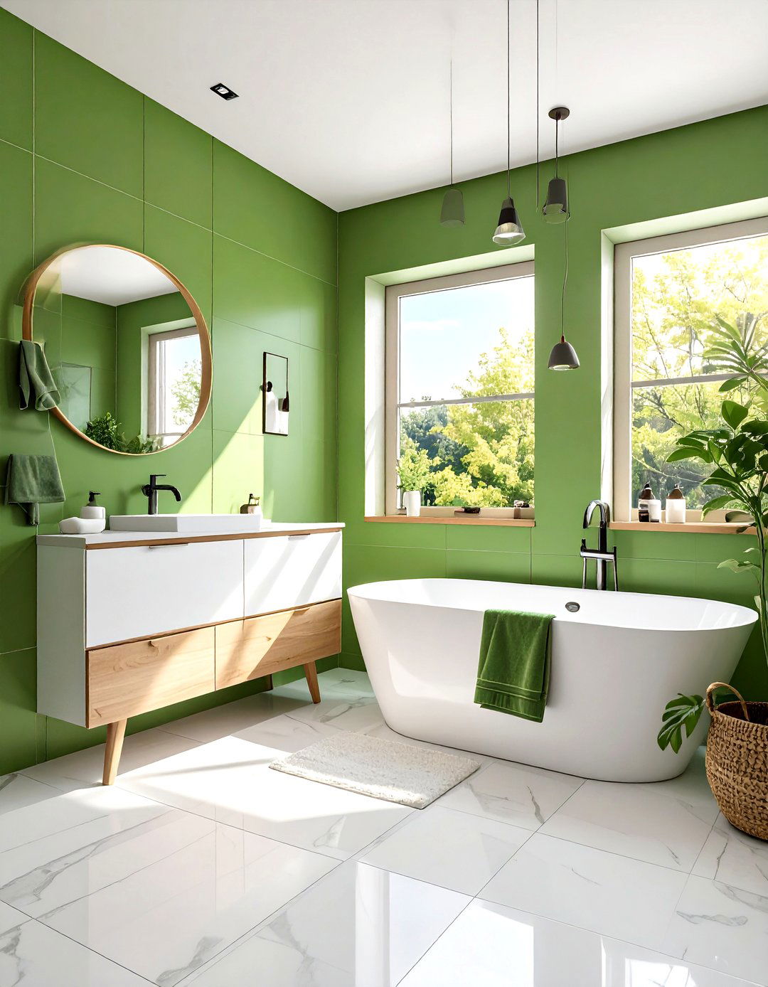 Pear green bathroom - 30 green and white bathroom ideas