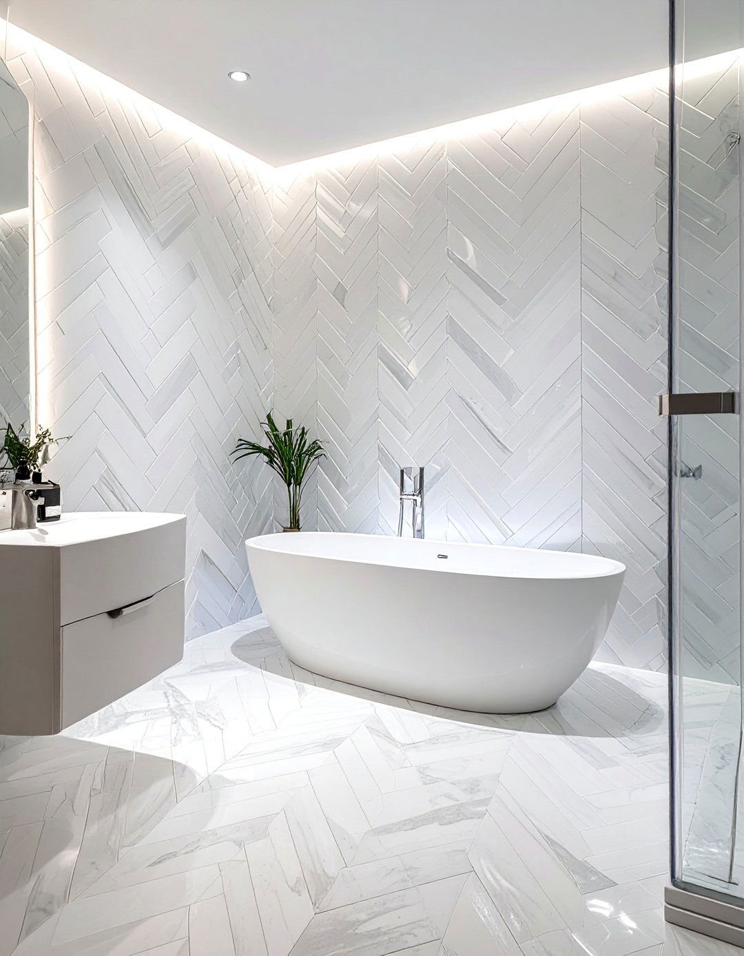 Pearl Finish Chevron Tile - 30 chevron tile bathroom ideas