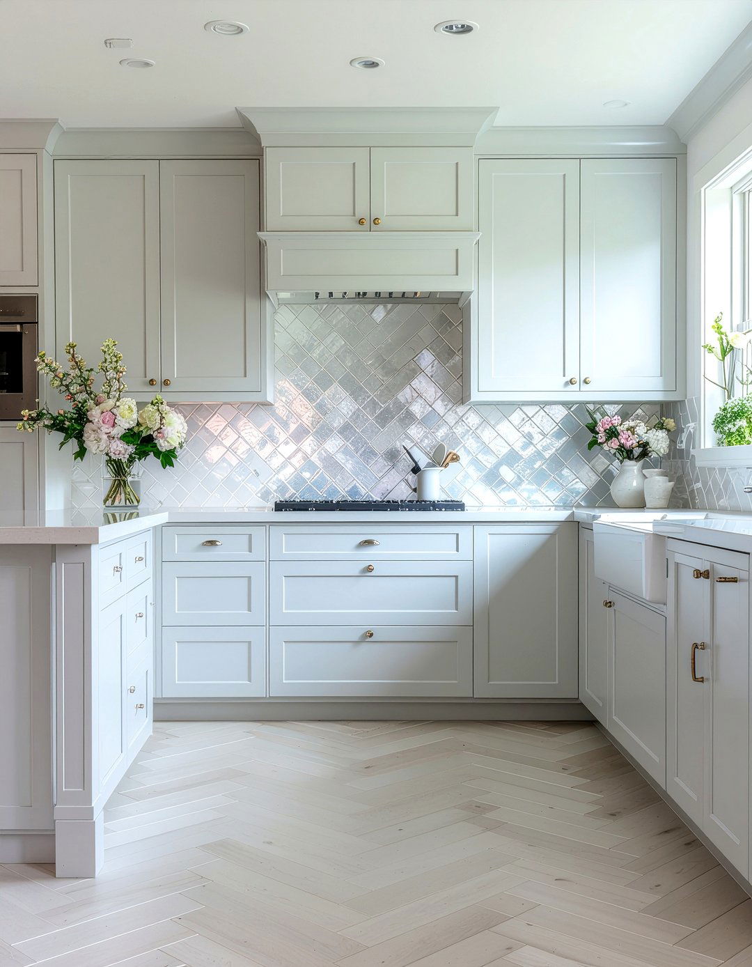 Pearl Finish Herringbone Tile - 30 herringbone backsplash kitchen ideas