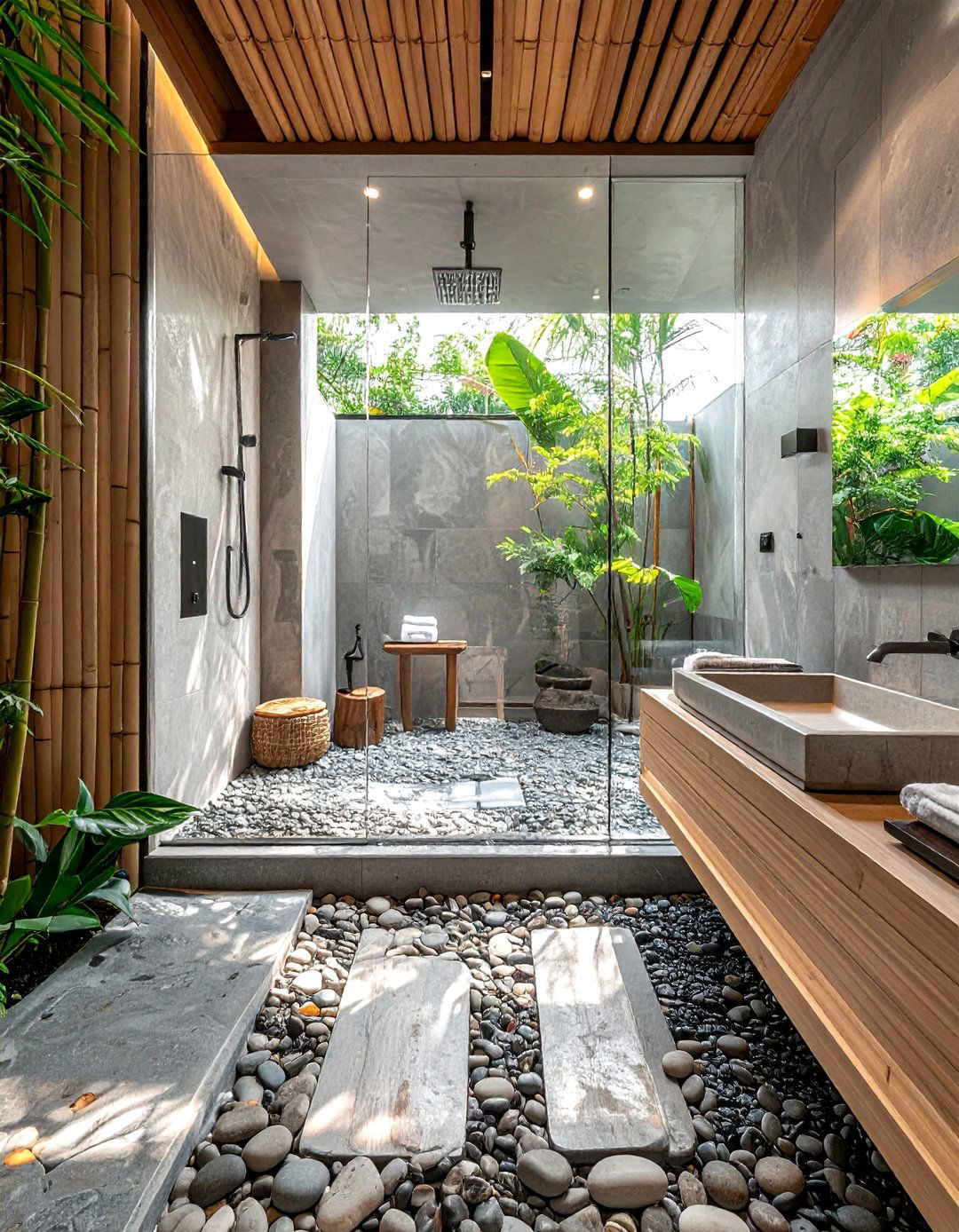 Pebble Floor - 30 stone bathroom ideas