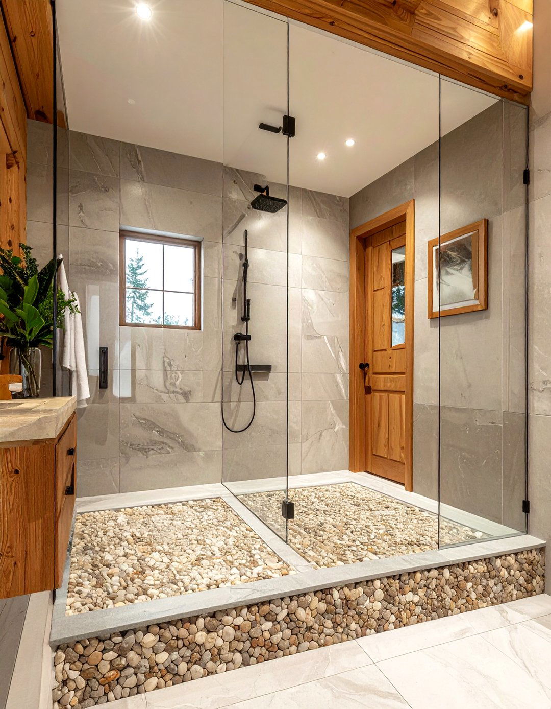 Pebble Shower Base - 30 cabin bathroom ideas