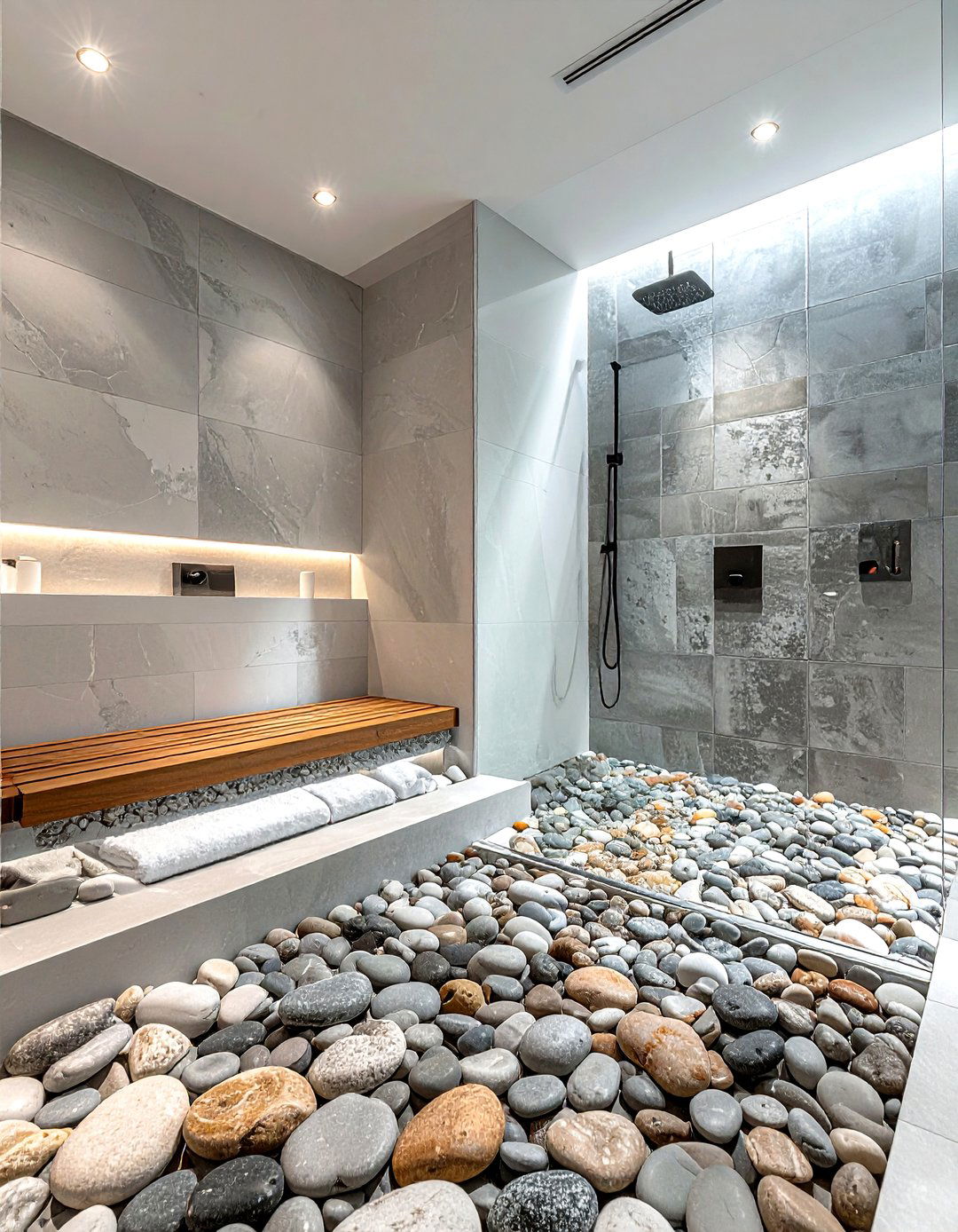 Pebble Shower Floor - 30 nautical bathroom ideas