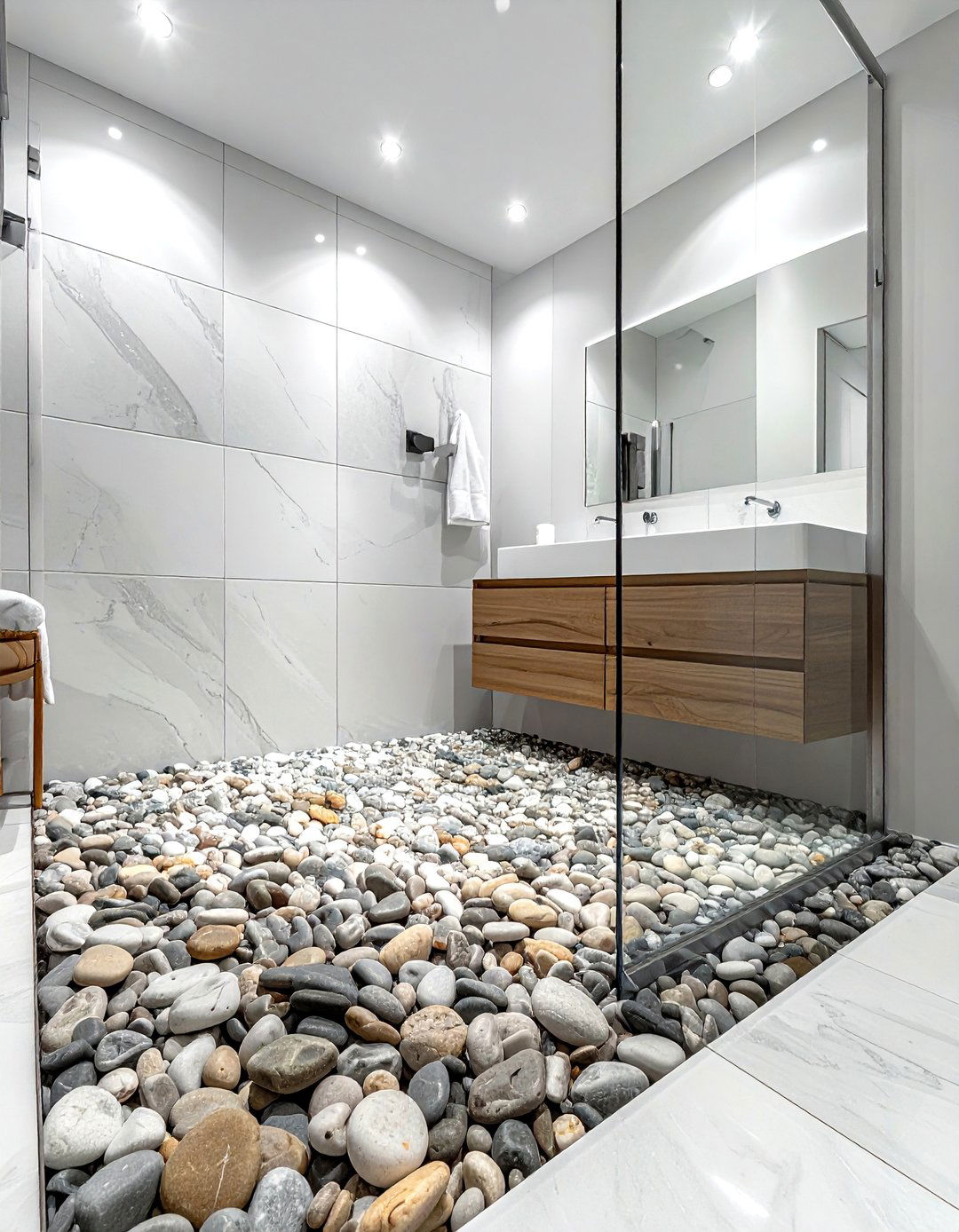 Pebble Shower Floor - 30 airy bathroom ideas