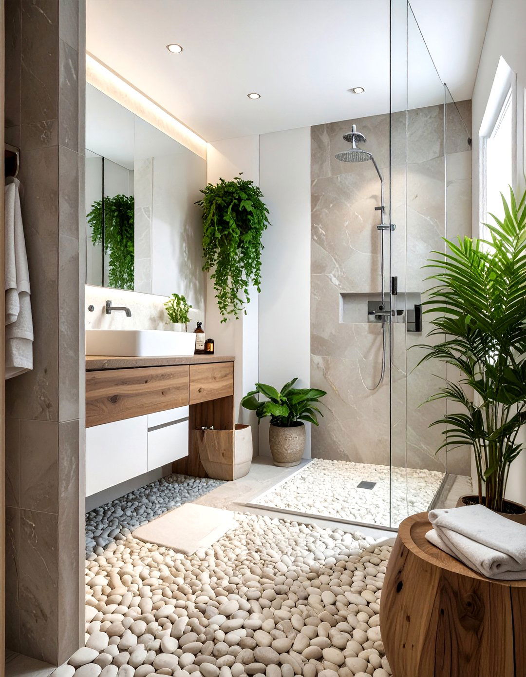 Pebble Stone Shower Floor - 30 small bathroom tile ideas