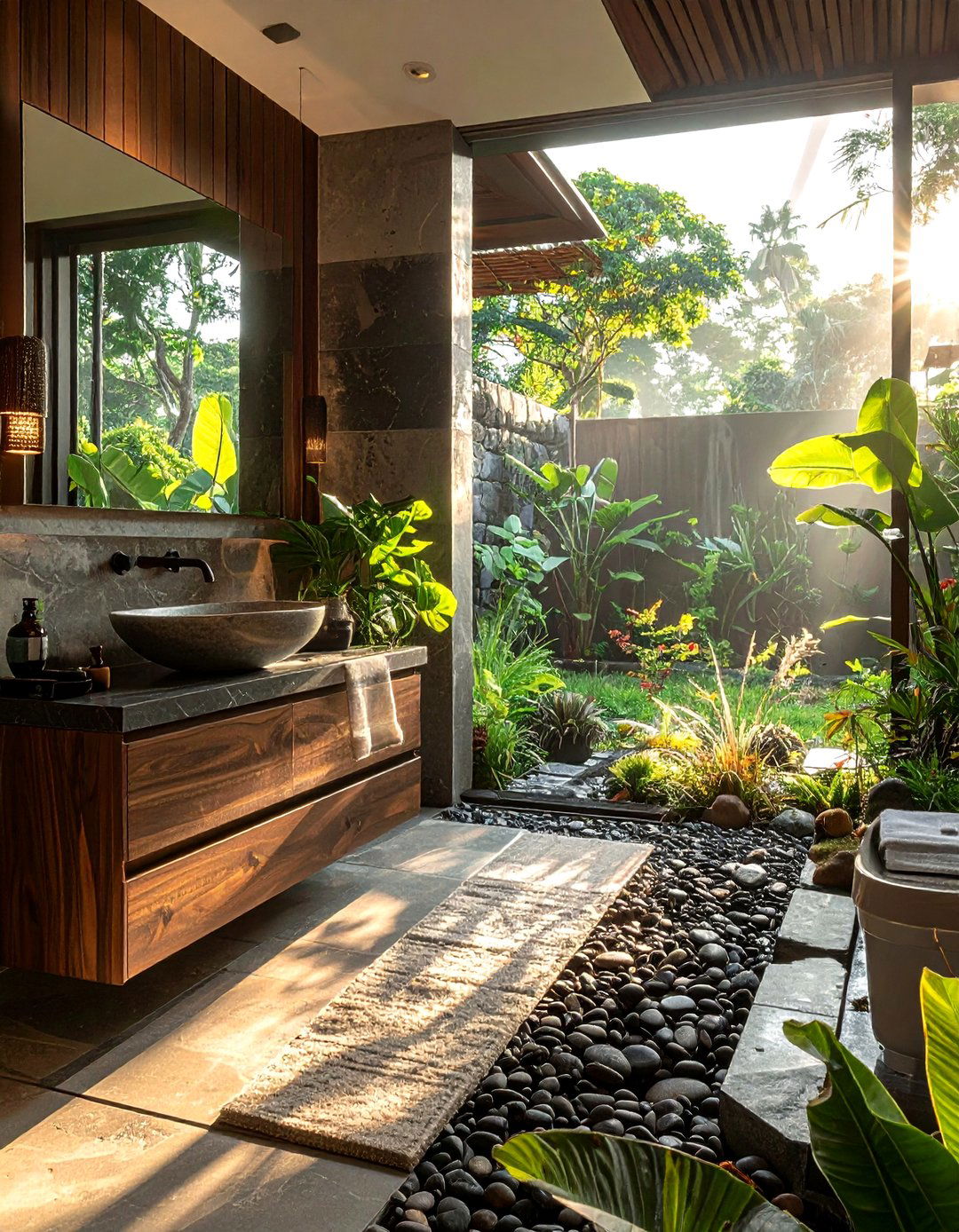 Pebble Stone - 30 bathroom backsplash ideas