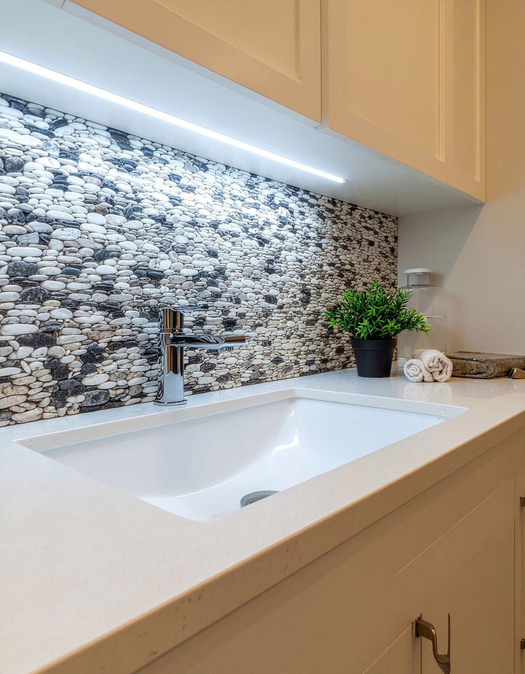 Pebble Tile Backsplash - 30 lodge bathroom ideas