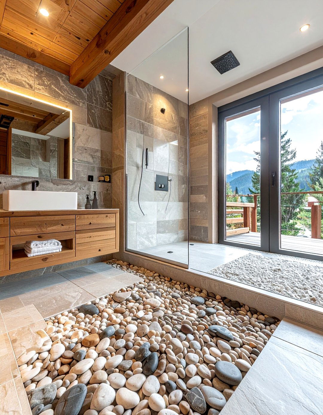 Pebble Tile Floor - 30 chalet bathroom ideas