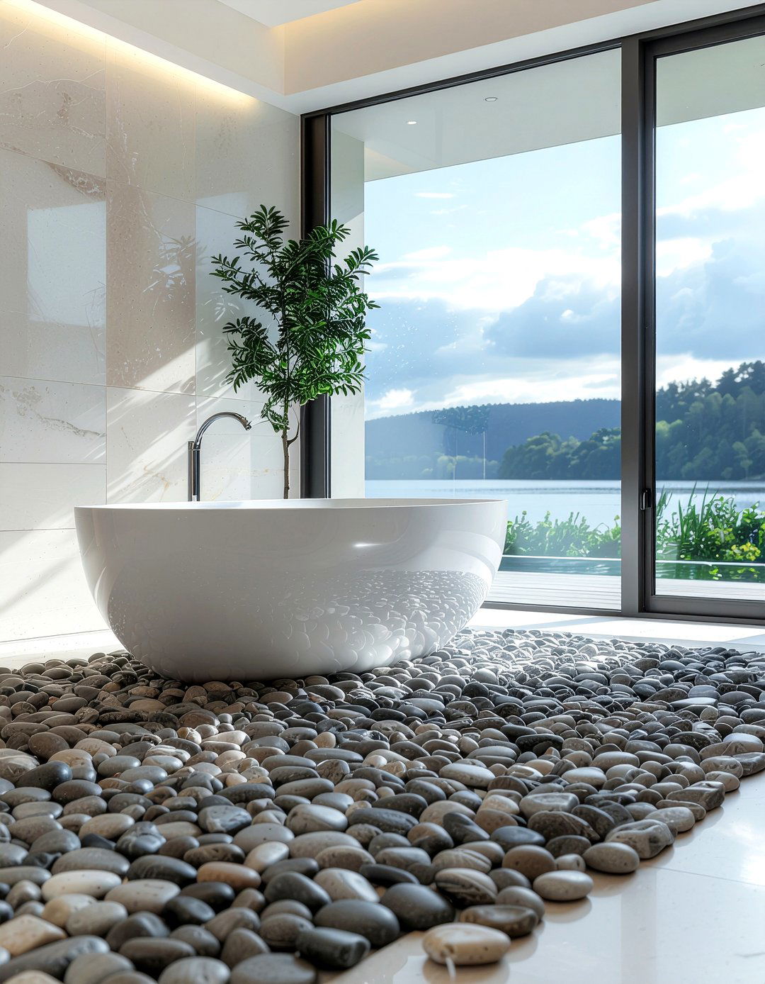 Pebble Tile Floor - 30 bathroom tub accent ideas
