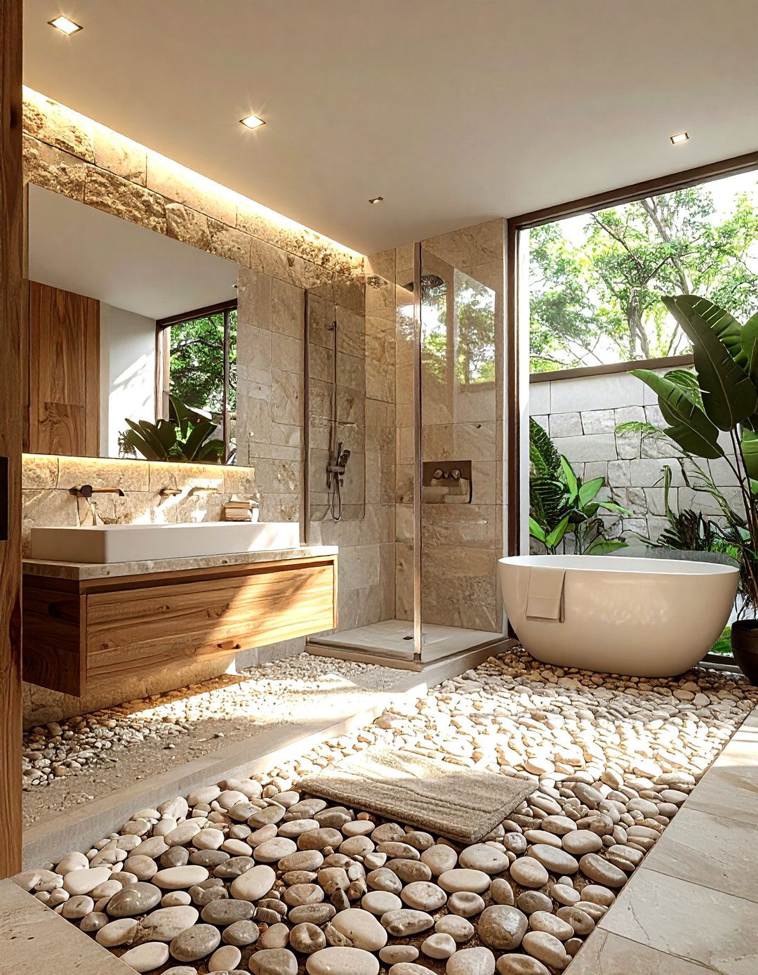 Pebble floor bathroom - 30 tropical bathroom ideas