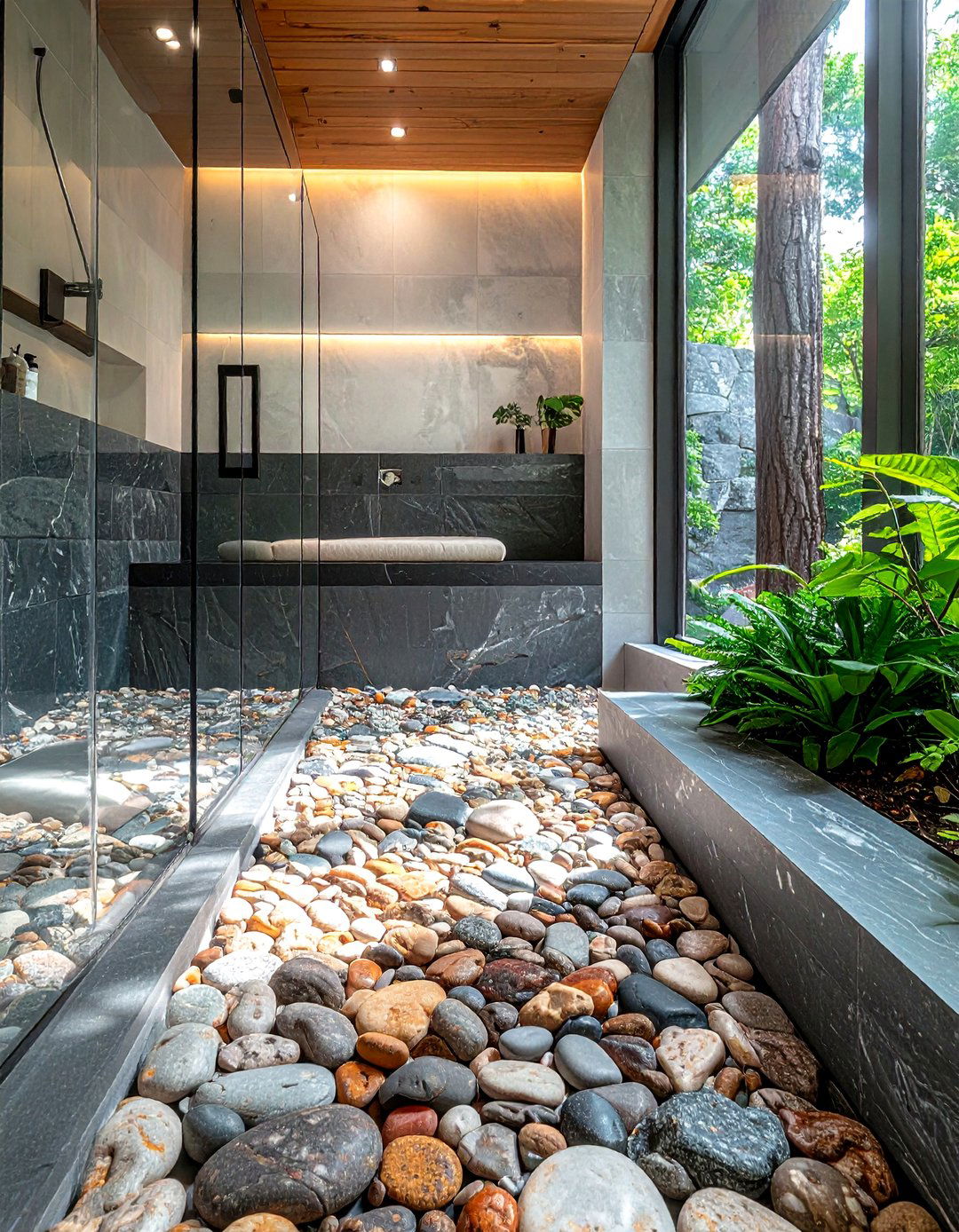 Pebble shower floor - 30 elegant bathroom ideas