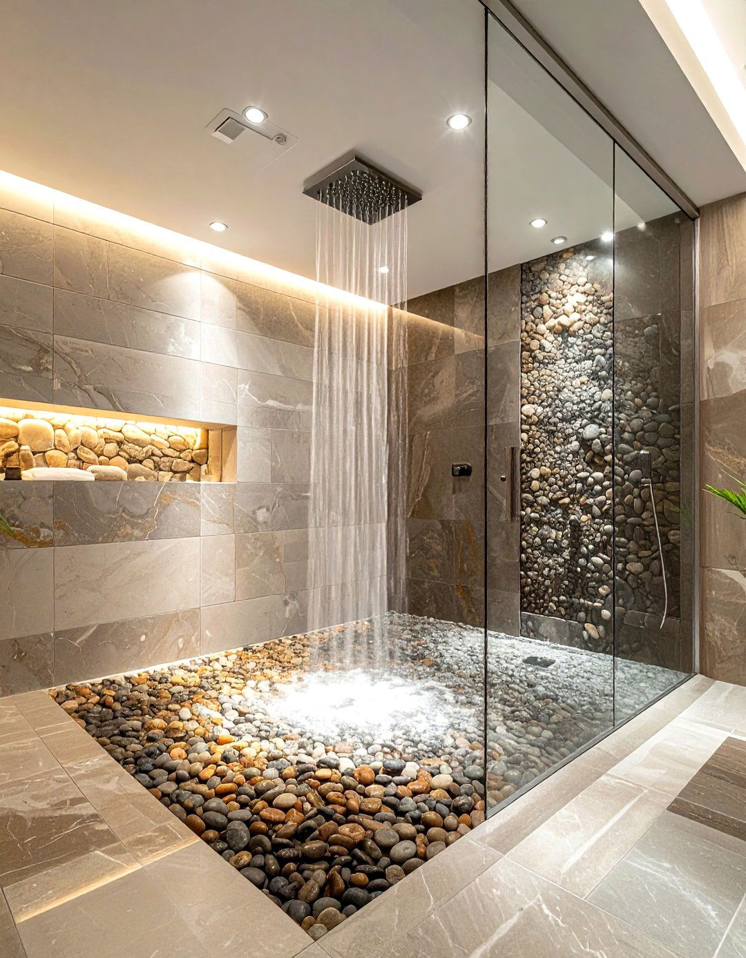 Pebble shower floor - 30 bathroom flooring ideas