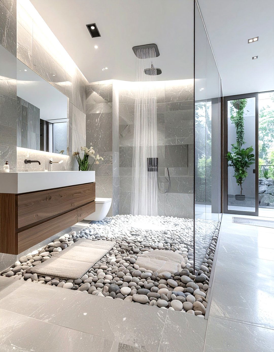 Pebble shower floor - 30 stone decor ideas